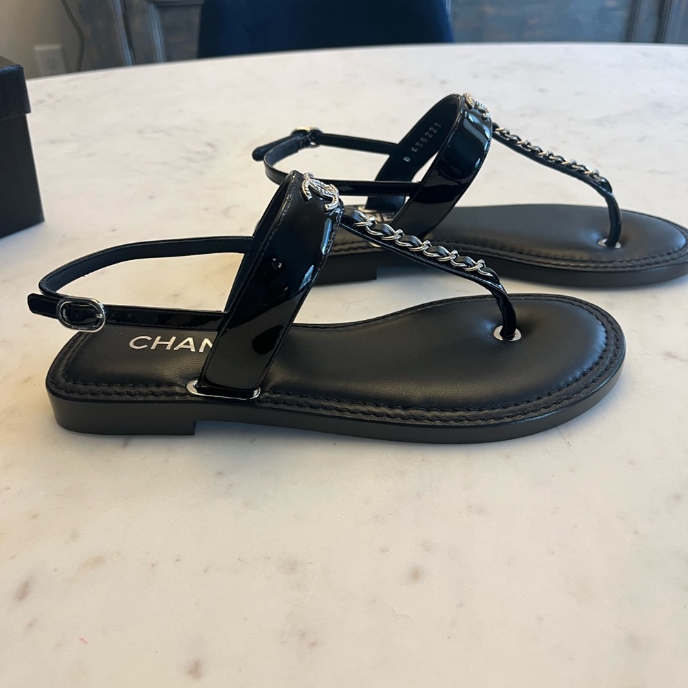 Chanel Black thongs